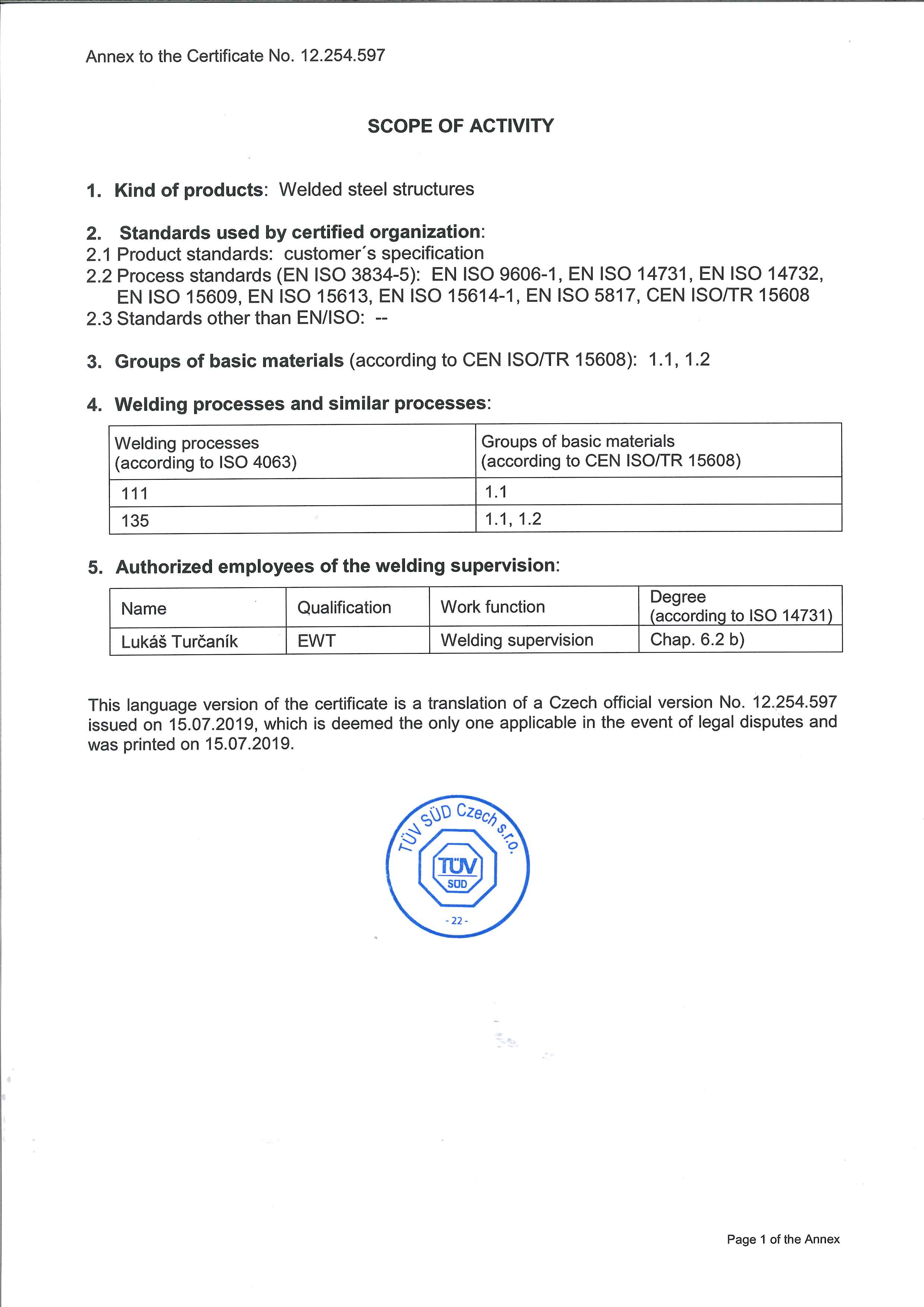 2019 Certifikát ISO 3834 2 Aj str2