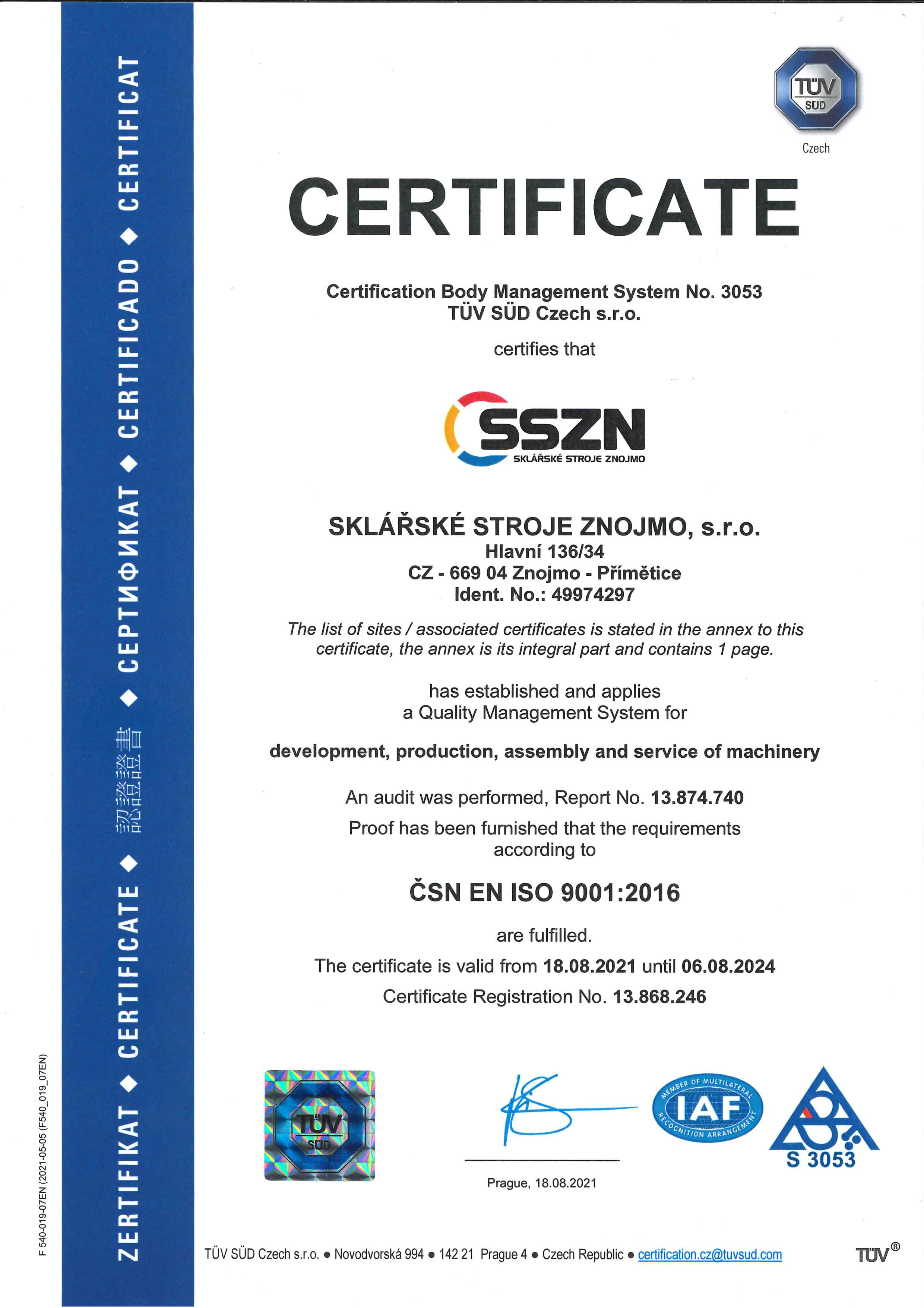 2021 Certifikát ISO 9001 Aj str1